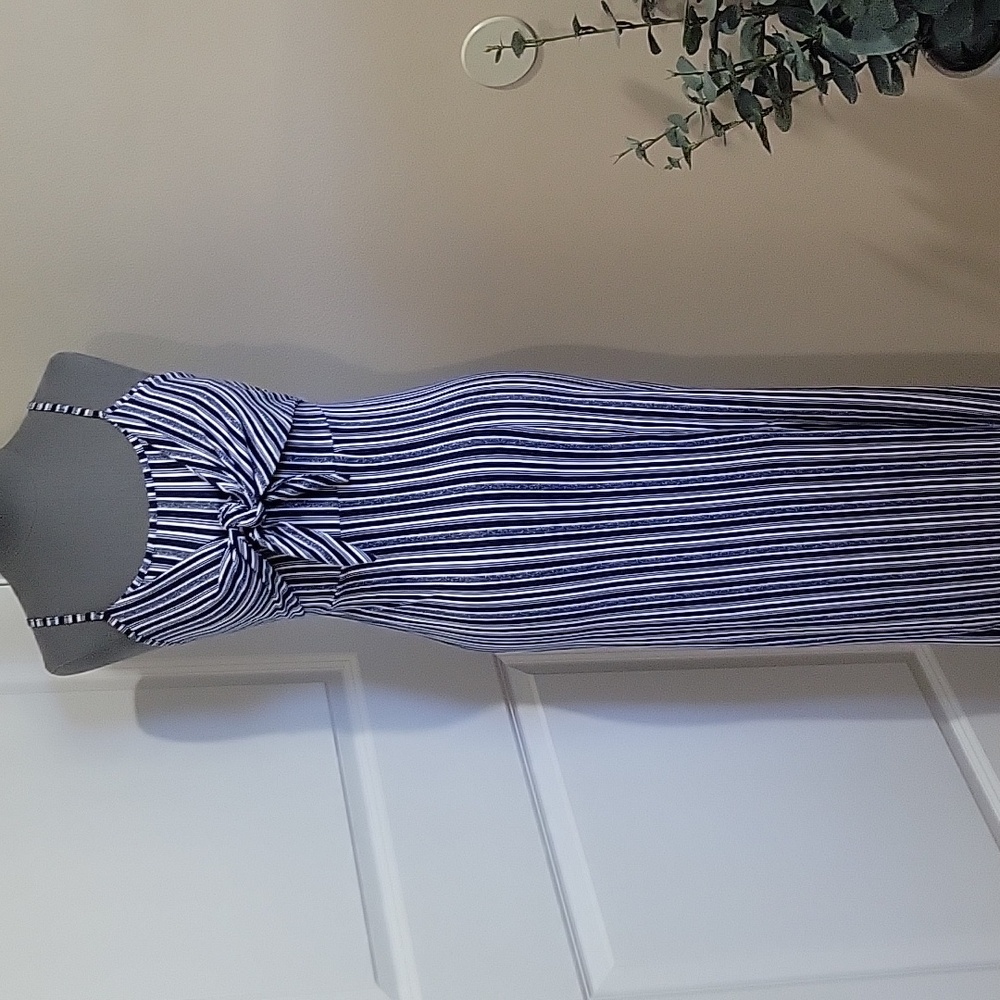 Derek Heart Blue and White Striped Maxi Dress